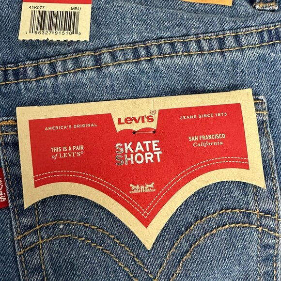 Levis Skate Shorts Girls Size 14 Blue Denim Patchwork Embroidered Loose Fit - Picture 8 of 14